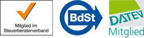 Logos: Mitglied im Steuerberaterverband, BdSt, Datev Mitglied